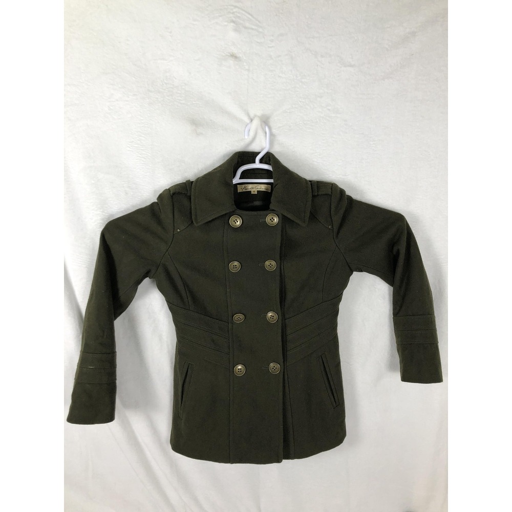 Kenneth‎ Cole New York Jacket Womens 6 Olive Green Double Breasted Peacoat Lined